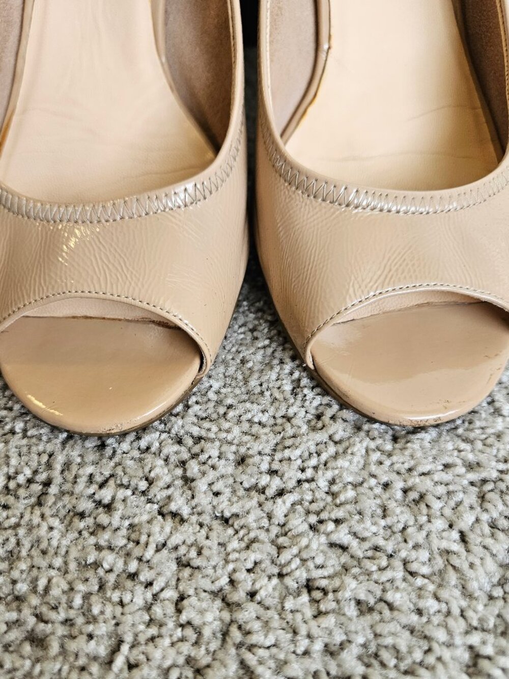Cole Haan Nike Air Tan Patent Peep Toe Low Wedge Pumps Size 8 - Picture 5 of 9